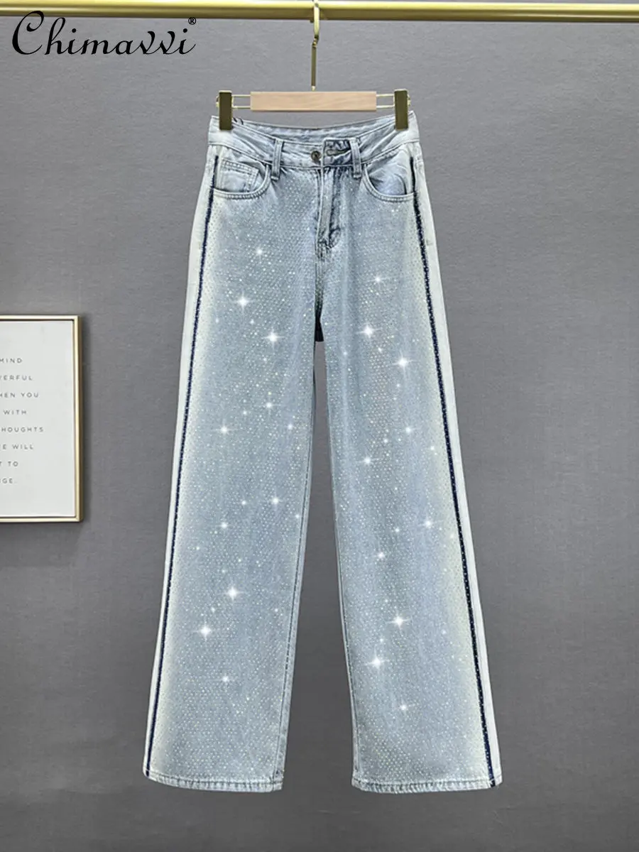 thin-jeans-women's-trousers-2023-summer-new-fashion-high-waist-slim-european-goods-jeans-heavy-hot-drilling-wide-leg-mop-pants