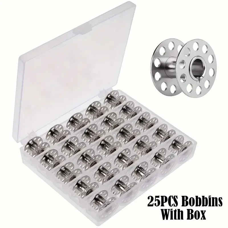 25Pcs/Set Empty Bobbins Sewing Machine Plastic Case Storage Box for Sewing Machine Spools with Thread Storage Case Sewing Tools