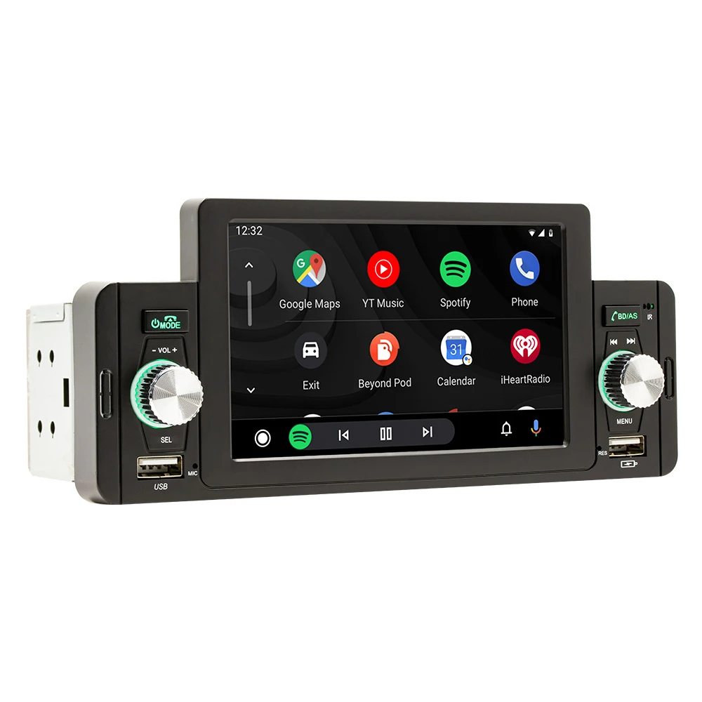 5 Inch Car Stereo MP5 Player BT FM Radio Receiver with Carplay Android Auto Support Hands-Free Calling USB Charge/Playback