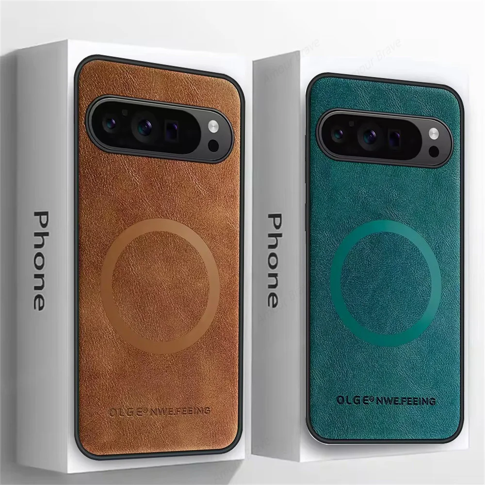 Magnetic Leather Shockproof Phone Case with Magsafe Charging Compatibility