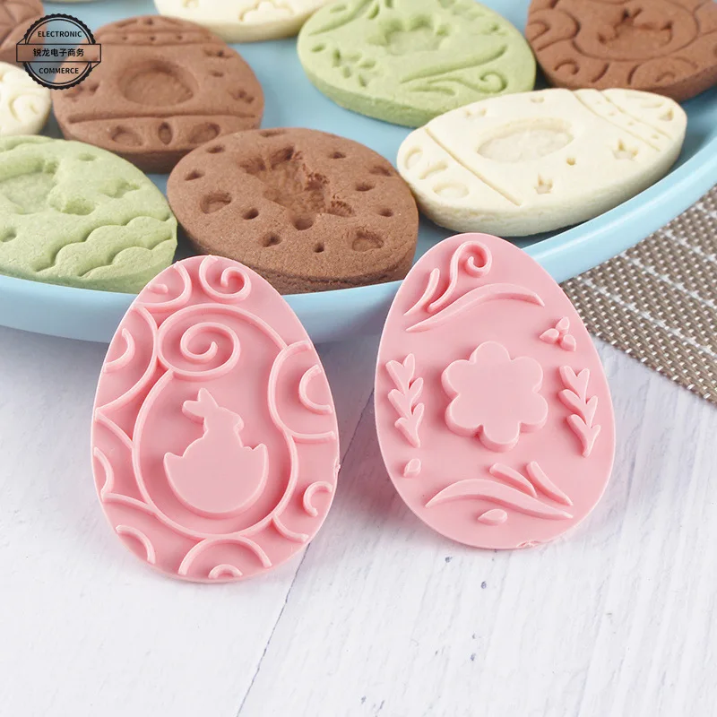 9Pcs/set Easter Plastic Cookie Cutter Rabbit Egg Biscuit Cutter and Embossers Stamp Baking Tools Easter Party DIY Decoration