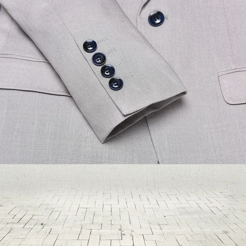 Ivory Linen Wedding Suits For Men Summer Casual Jacket Slim Fit 3 Piece Tuxedo Custom Groom Beach Prom Blazer Terno Masculino