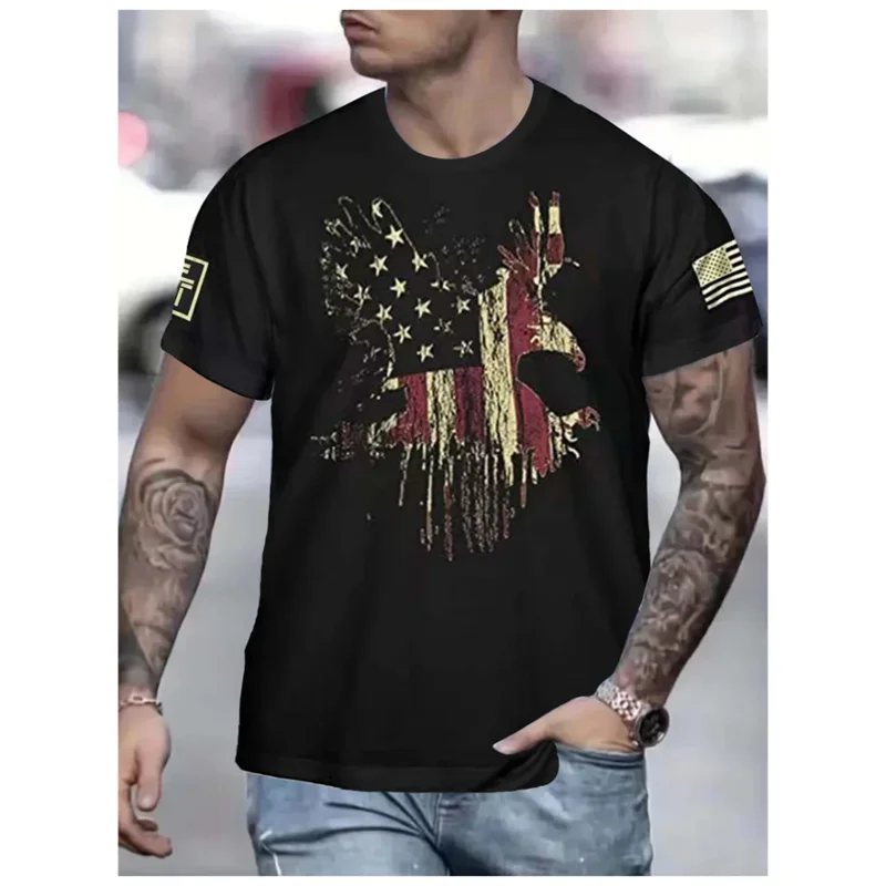 

Vintage USA Flag Graphic T Shirt For Men Short-sleeved American Tops 3D Eagle T-shirts Summer Casual Streetwear Male Clothing
