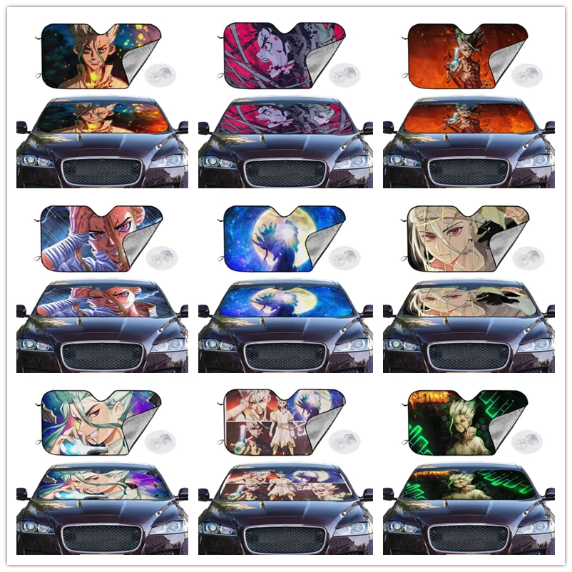 

Anime Dr. Stone Funny Sunshade Windscreen 76x140cm Aluminium Foil Car Window Windscreen Cover Car-covers