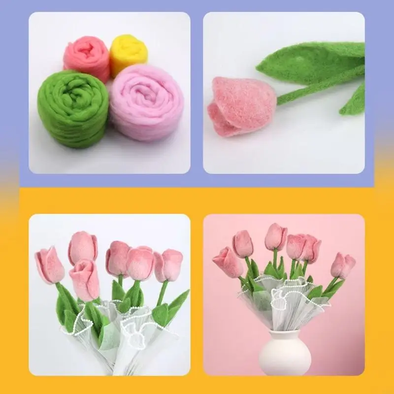 Blumensträuße Nadelwolle Filling -Werkzeug mit Nadelunterricht Wolle Roving Holzgriff für Muttertag Geburtstagszeit y08e – Detail 7