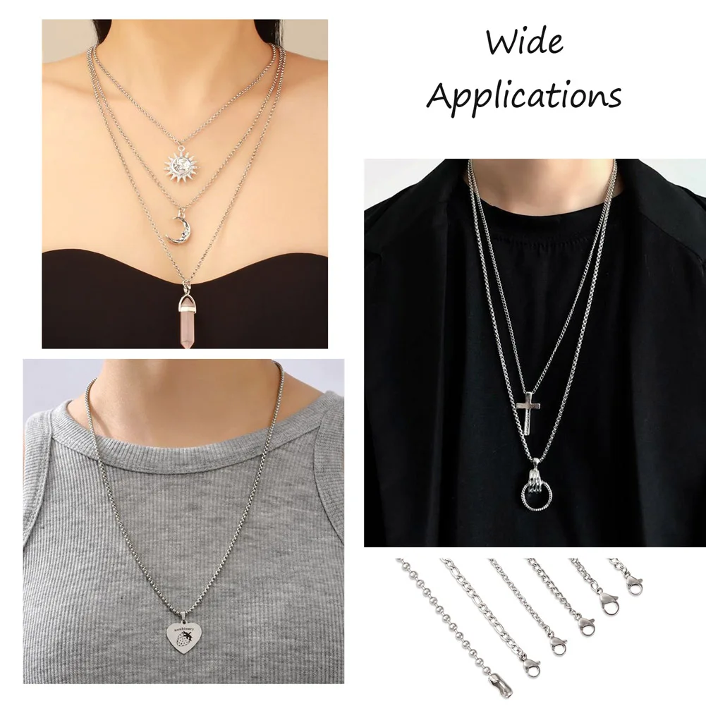 30Pcs 304 Stainless Steel Mix Style Chains Unisex Jewelry Necklace Kit Ball Chain Curb Chain Figaro Chain Rolo Chain Cable Chain