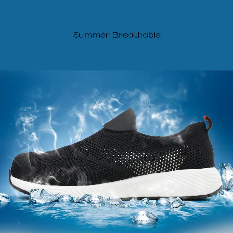 Summer Lightweight Steel Toe Cap Deodorant Mesh Wear-resistant Non-slip Safety Shoes Men's and Women's Shoes Large Size 36-46