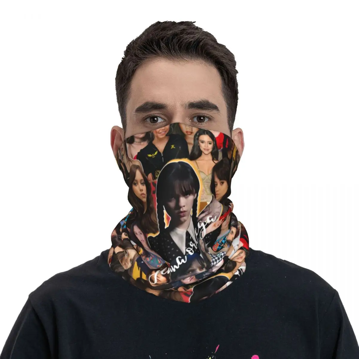 

Jenna Ortega Photo Collage Bandana Neck Gaiter Printed Magic Scarf Warm Headband Outdoor Sprots for Men Women Adult All Season