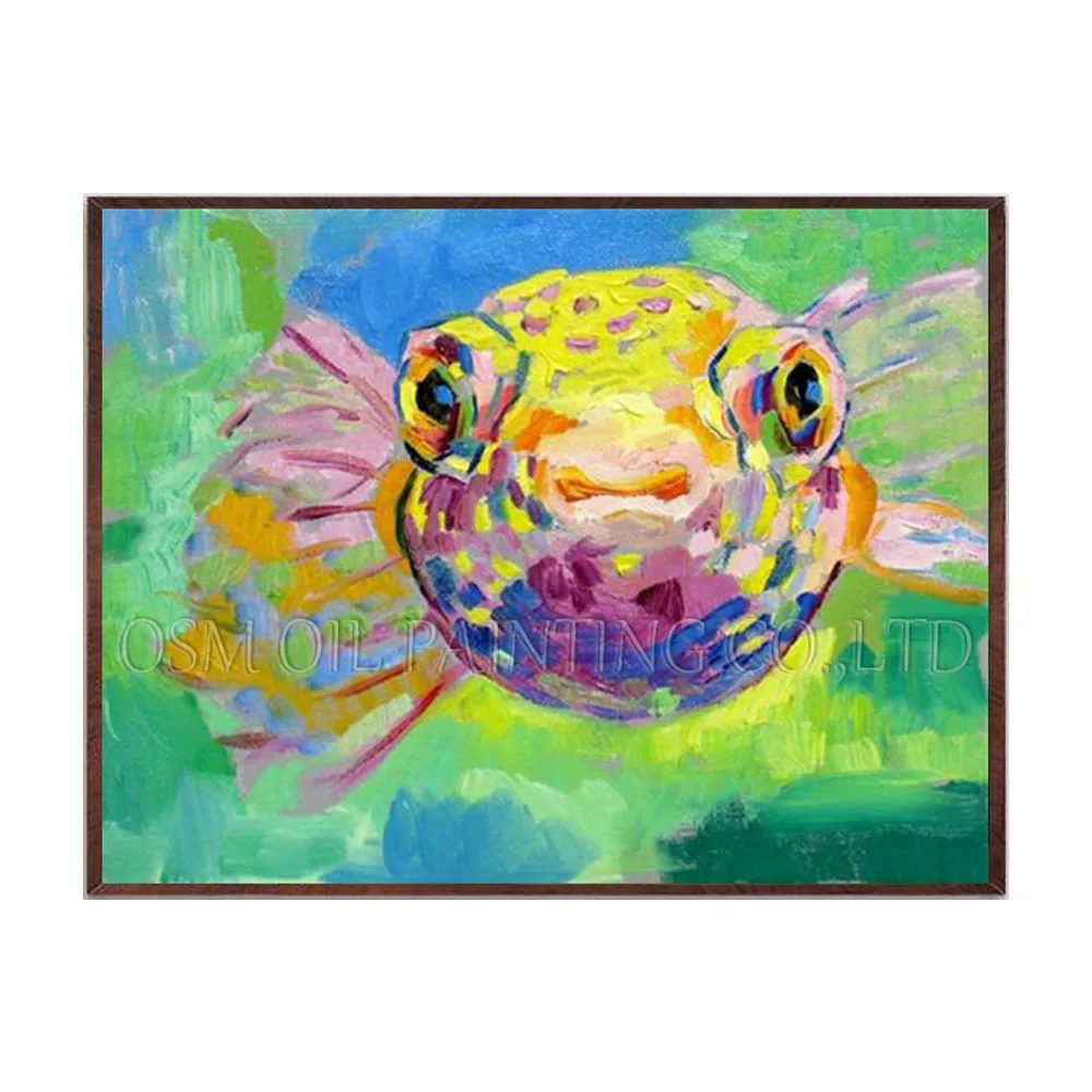 

Manufacturer Wholesale Hand-painted Puffer Fish Head Oil Painting on Canvas Funny Animal Special Fish Puffer Oil Painting