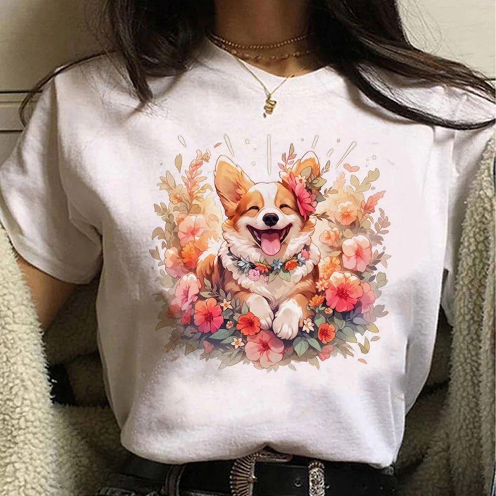 

Забавная аниме одежда Corgi Женская забавная футболка top girl harajuku