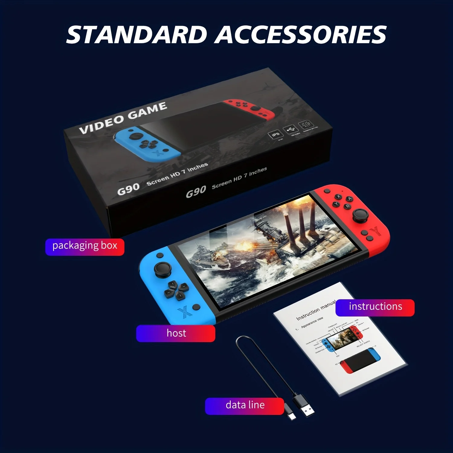 G90 Handheld Game Console 7.0-inch IPS HD Screen Classic Game Library Ergonomic Compact Design Portable Entertainment - 6