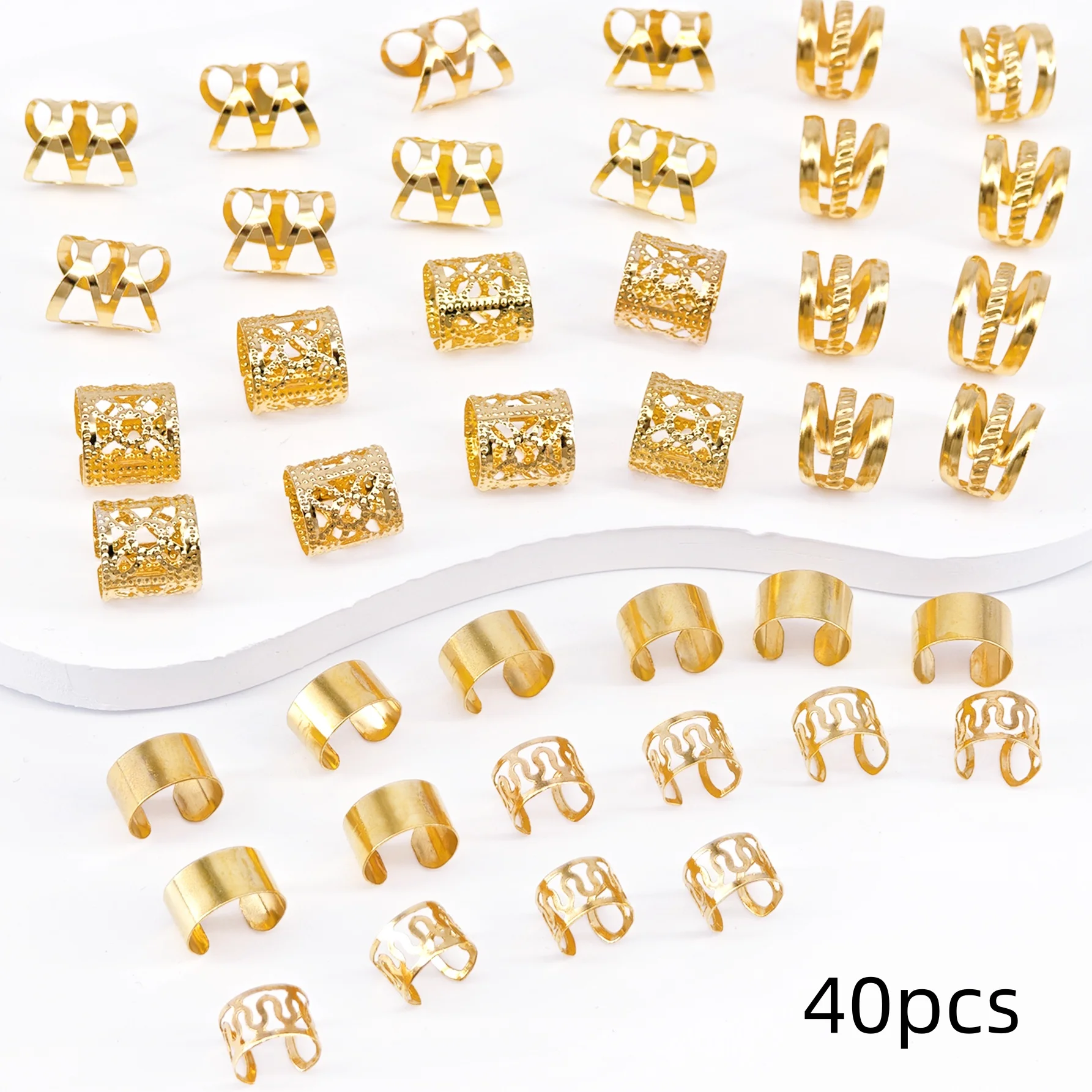 40 יחידות / מערכת טבעות שיער מחוררות אלגנטיות עם דוגמאות שונות לאביזרי שיער לקיץ DIY תכשיטי שיער לצמיגים