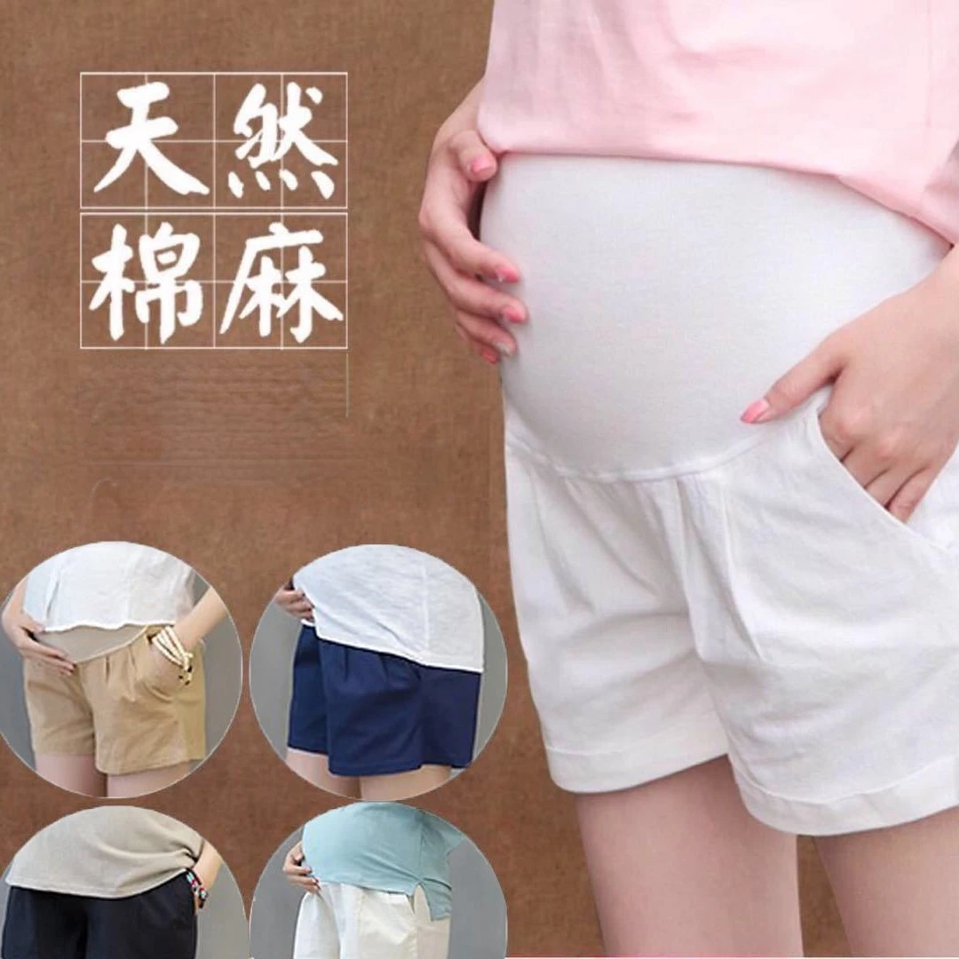 high end maternity clothes Maternity Shorts High Waist  Pregnant Women Clothes Spring and Summer Maternity Wear Cotton and Linen Loose Maternity Pants maternity golf clothes