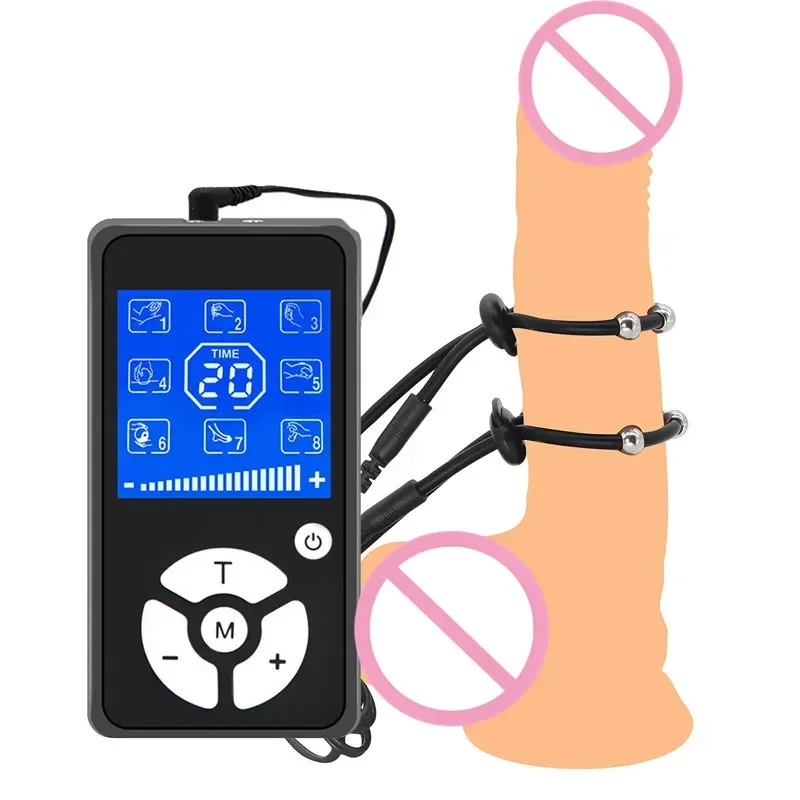 Electric Shock Cock Cage Ball Stretcher Penis Ring Chastity Device Electro Sex Body Massage Stimulation BDSM Sex Toys For Men