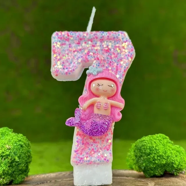 Bougie d'anniversaire numérique créative 0-9, bougie de gâteau d'anniversaire faite à la main, bougie sirène rose, fourniture décorative d'ambiance de fête 4