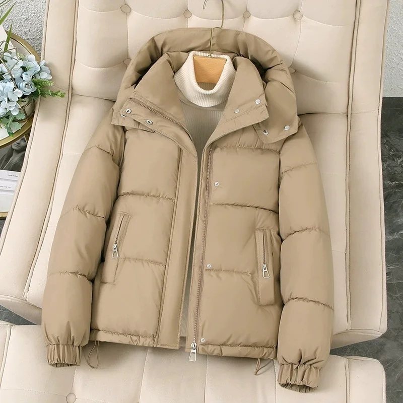Short Hooded Parkas Coats Thicken Warm Down Cotton Jacket Women's 2025 Winter New Fashion Chic Top Loose Bread Outerwear Female
