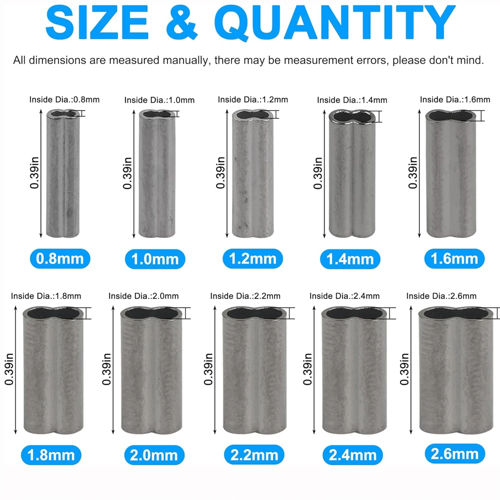 Fish Wire 500-Piece Fishing Crimp Sleeves Kit Brass Copper