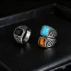 92783-68381a.png Bagues ethniques Vintage à nœud Viking pour hommes, chevalière carrée en pierre naturelle en acier inoxydable, bijoux Punk à la mode