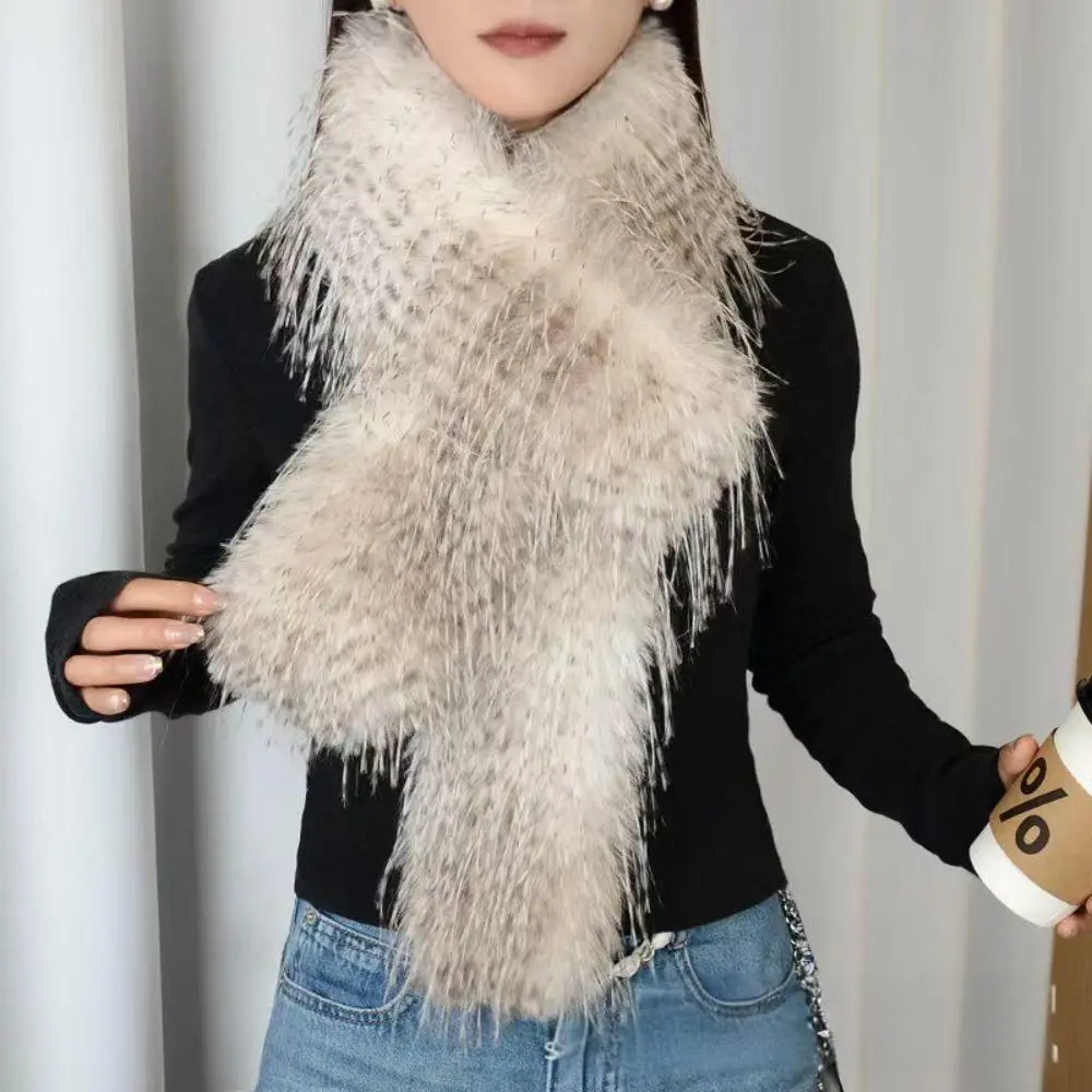 Koreanischer Stil Dicker Flauschiger Langer Streifenschal Imitation Nerzfell Luxuriöser Klassischer Weicher Schal 180cm Damen Quastenschal für Partys – Detail 6