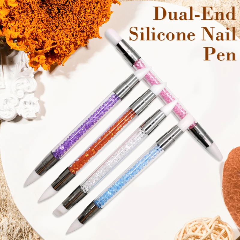 1 Pc Dual-ended Nail Art Silicone Sculpture Pen 3D Carving DIY Glitter Powder Liquid Manicure Dotting Brush Nail Tips Tool