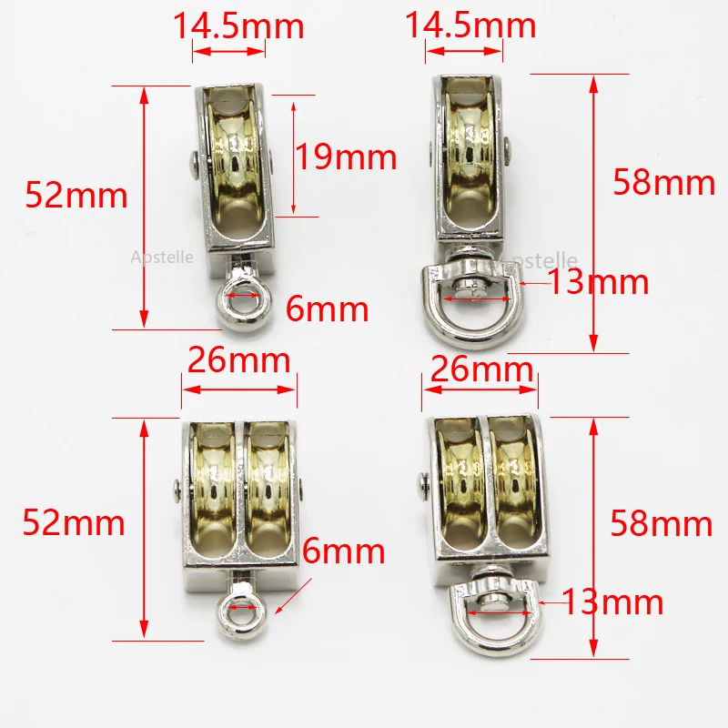 Zinc Alloy Wire Lifting Corda Roller Polia, Mini Metal Polia Polia Roda para Escalada, 36mm, 48mm, 52mm, 58mm, 75mm, 86mm