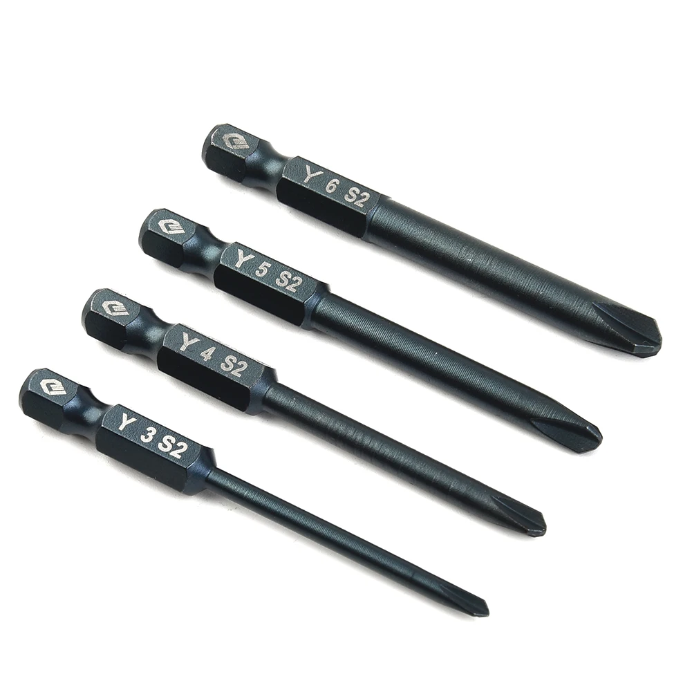 

4pcs 65mm 1/4in Hex Shank Tri-wing Electric Screwdriver Bit Magnetic Set Y3-Y6 Y-shaped Screwdriver Set Electric Screwdriver