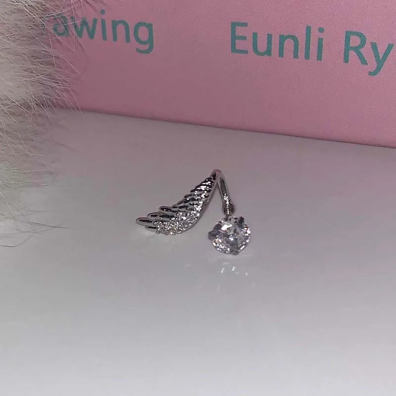 Zircon Wing Ear Bone Nail Silver Color Metal Shiny Crystal