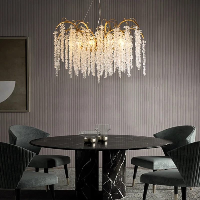 Modern Led Wistaria Crystal Ceiling Chandelier Art Strip Branches Design Pendant Lamp Villa Hall Hanging Light Home Decor Lustre