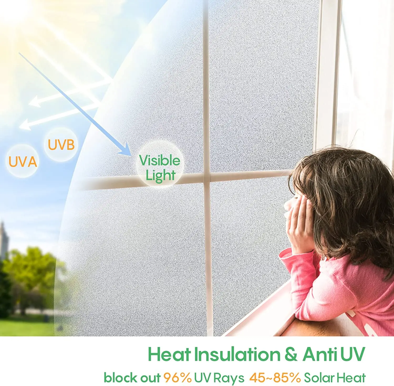 Window Privacy Film Frosted Glass Opaque Vinyl Bathroom Door Decor Stickers UV Blocking Heat Control Coverings Home Office window film window privacy film
