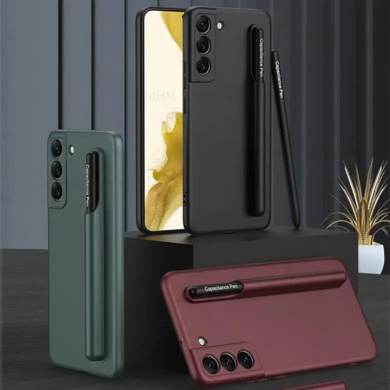

with Pen For Samsung S22 Plus Stylus Socket S Pen Slot Matte Phone Case For Galaxy S22 Hard PC Protective Cover with SPen Holder