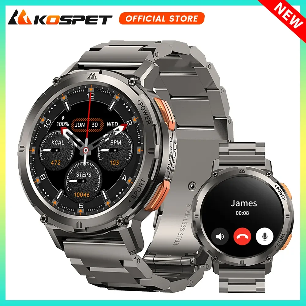 KOSPET 탱크 T2 울트라 스마트 워치 남성용 피트니스 시계, AMOLED AOD 스마트 워치, 블루투스 통화, 전자 스마트 워치, 2024 신제품