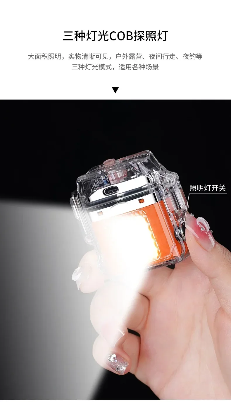 2025 New Transparent Shell Double Arc USB Electronic Lighter TYPE-C Fast Charge COB Lighting Plasma Lighter Electric Waterproof
