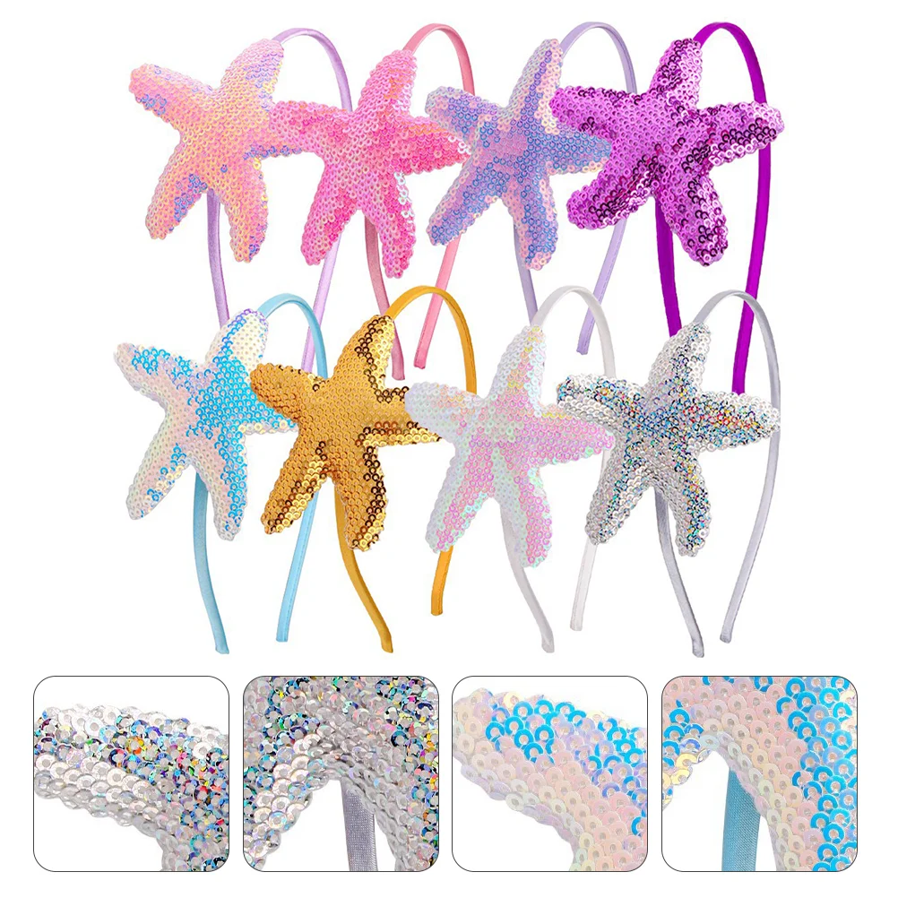 

8 Pcs Starfish Headband Hair Clips Bands Marine Animal Headdress Children Party for Little Girl Hoop Modeling Seastar Resin