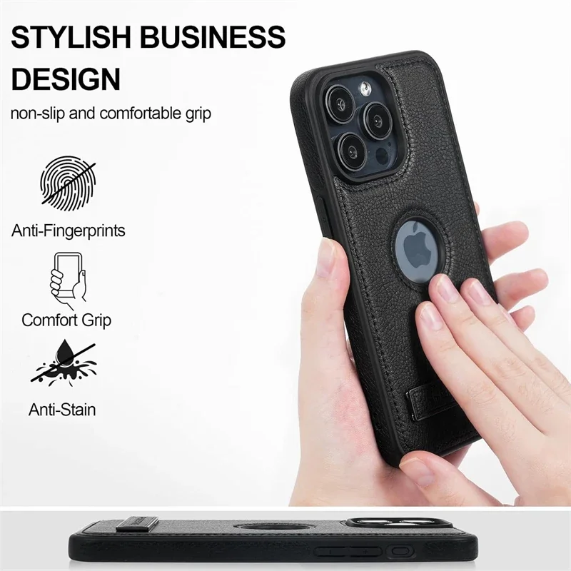 Elegant Leather Case with Hidden Stand and Logo Cutout - Foldable Holder Phone Cover