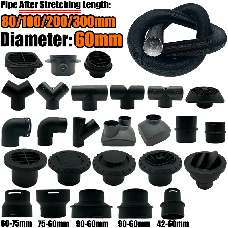 ท่อระบายอากาศขนาด 60 มม. สำหรับเครื่องทำความร้อนดีเซล 0.8/1/2/3 เมตร พร้อมข้อต่อสำหรับ Webasto Eberspaecher 1