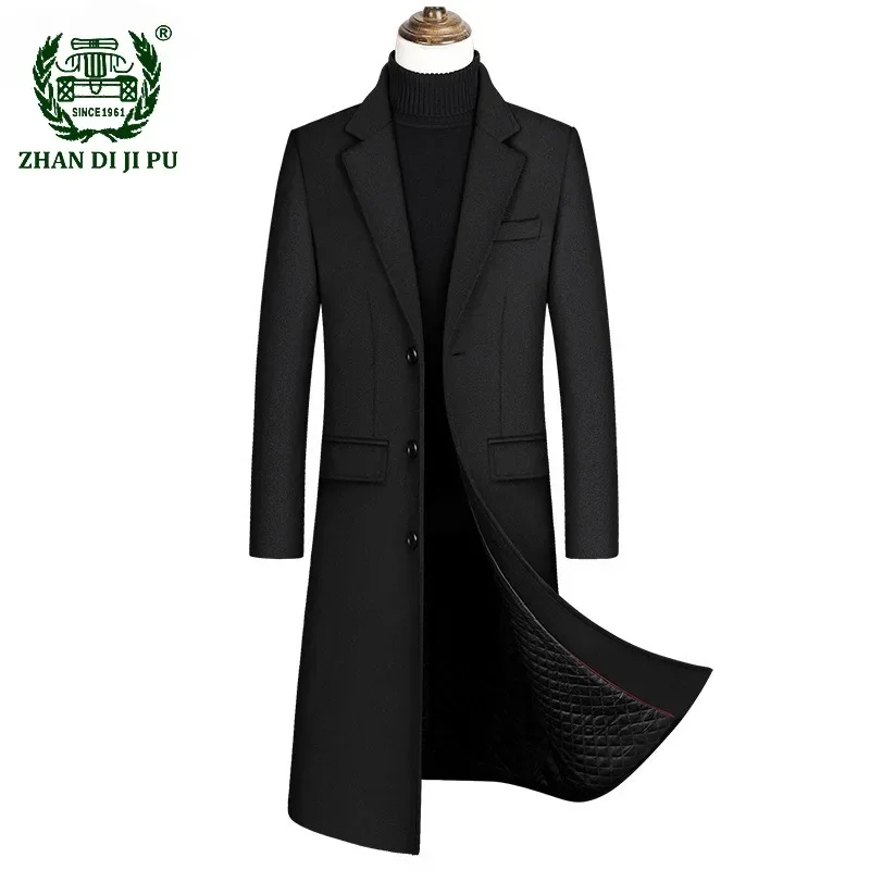 

Зимнее шерстяное пальто, мужское утепленное длинное пальто с хлопковой подкладкой, облегающее деловое повседневное пальто, Мужская одежда, шерстяной Тренч, верхняя одежда 2024