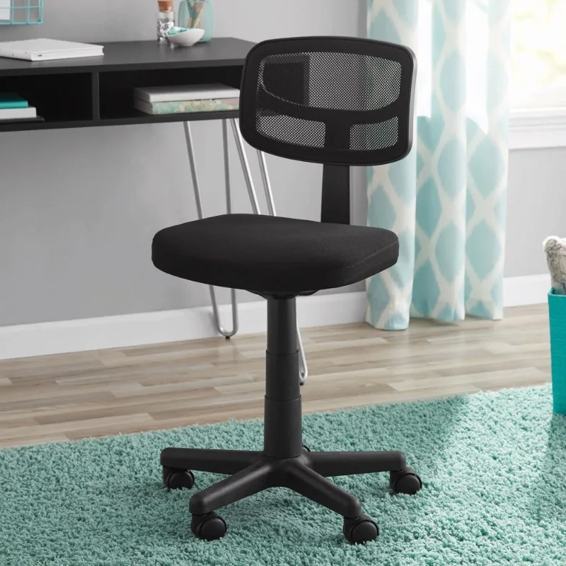 

Mesh Task Chair with Plush Padded Seat Mesh Office Chair Ergonomic Swivel Black Small Computer Desk No Arms with Lumbar Support