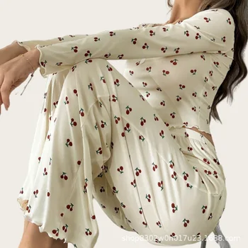 طقم بيجامة نسائي ملابس نوم للنساء بيجامات بأكمام طويلة طقم منزلي للسيدات أطقم Pj للسيدات ملابس منزلية ملابس نوم ثوب نوم 3