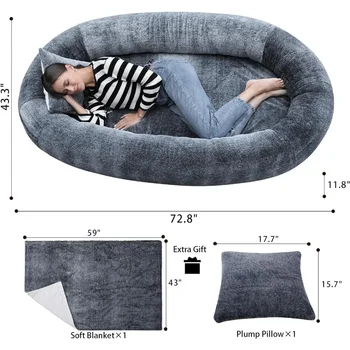 Giant Human Dog Bed With Blanket and Pillow Pet Accessories Adult Nap Bed Kennel Plush Beds Cats Cushion Supplies Products Home 3