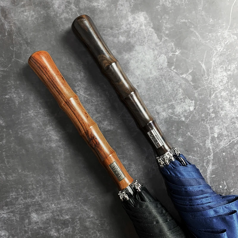 Umbrella Long Handle Straight Umbrella Car Automatic Men's Large Double Business Rain S Retro Wooden Handle
