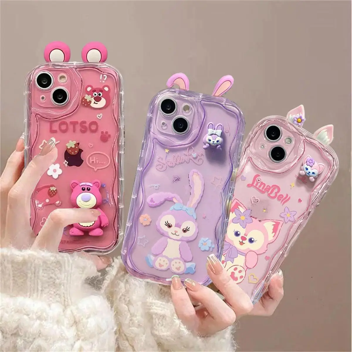 حافظة StellaLou Lotso ثلاثية الأبعاد لهاتف آيفون 16 15 14 Plus 13 12 Mini 11 Pro XR XS Max Disney 3D