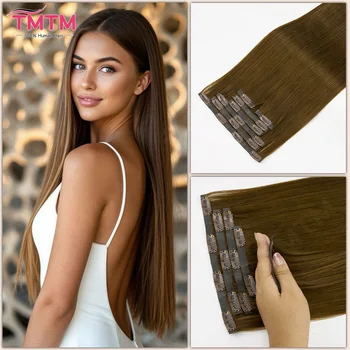 Seamless Pu Clip In Hair Extensions Human Hair 7Pcs Invisible Clip Ins Human Hair Extensions Brown Color 110g Straight Remy Hair