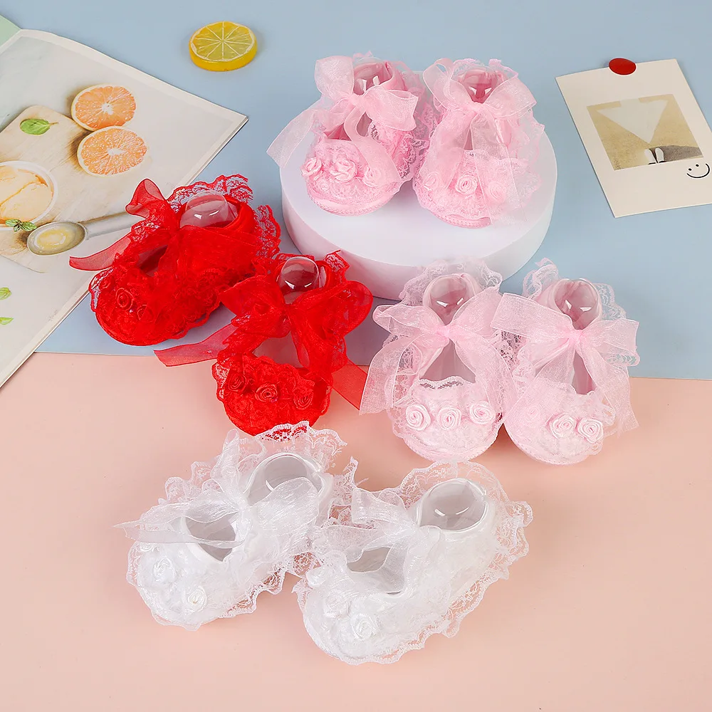 Newborn Princess Soft Sole First Walkers Infant Girls Lace Anti-slip Shoes for Party Wedding Toddler Crib Cotton Prewalker 0-18M 6