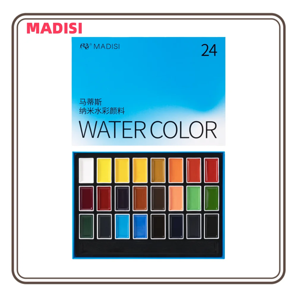 Watercolor Paint Set Full Pan 24 Colors Solid Watercolor 6 Brush Pens for Beginners Students and Artists