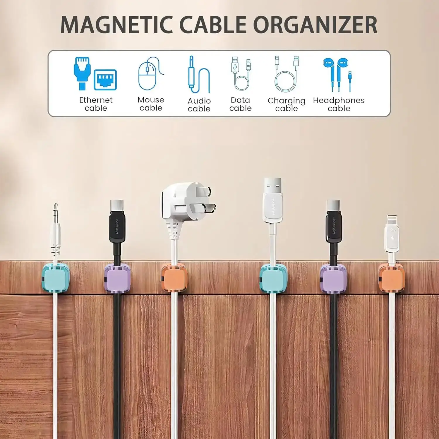 Magnetic Cable Organizer Clips Adjustable Cord Holder