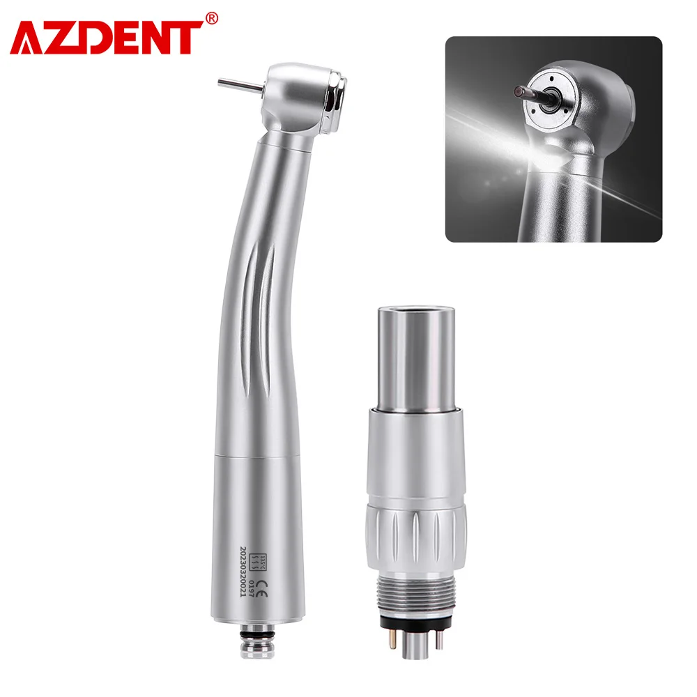 

AZDENT Dental LED Fiber Optic High Speed Handpiece Triple Water Spray Standard Head Dentistry Tool 6 Holes LED Quick Coupling