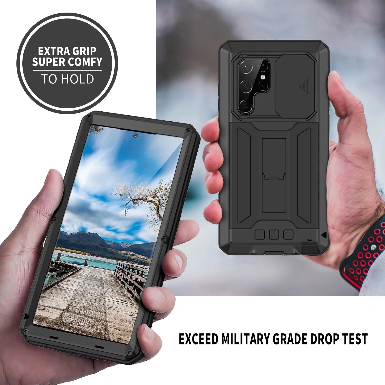 Ultimate 360° Protection Heavy Metal Armor Case - Shockproof with Built-In Stand and Glass Cover