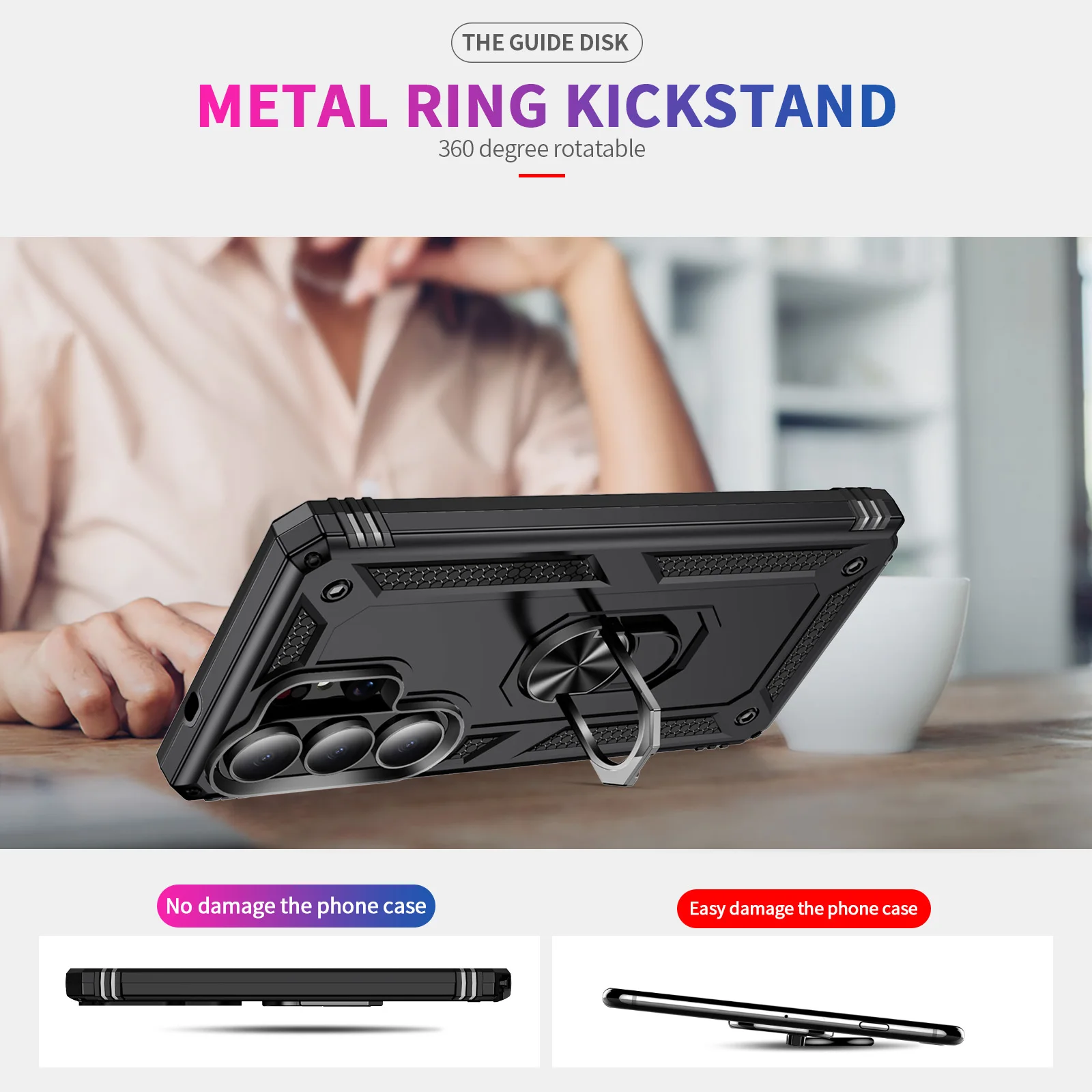 Durable Shockproof Phone Case with Metal Stand and Dual Layer Protection