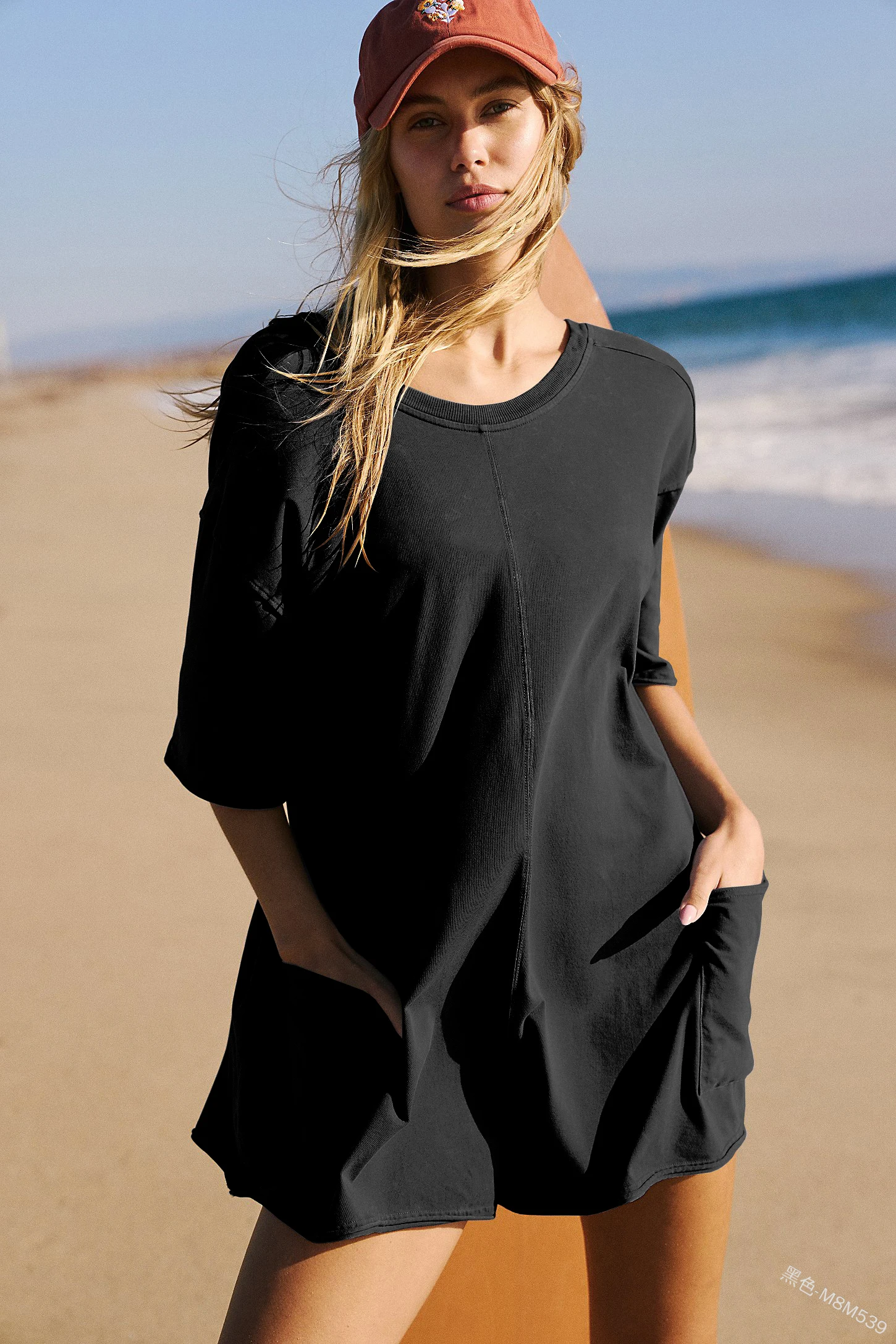 Cicy Bell Womens Short Sleeve Rompers V-shaped Backless Shorts Jumpsuit with Pockets Summer Oversized Tees Round Neck Romper