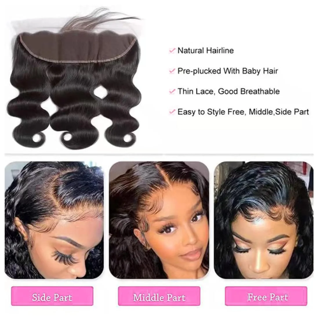 Human Hair Frontal 13x6 Body Wave Lace Frontal 13x4 Frontal Only Remy Pre Plucked